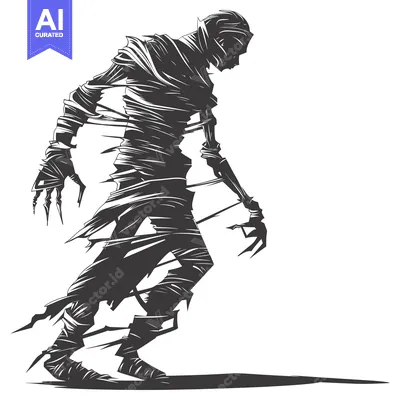 Aset premium populer: A Silhouetted Mummy Figure With Bandages and a Shadow