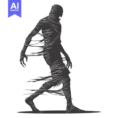 Silhouette of a Mummy Walking with a Ferocious Expression