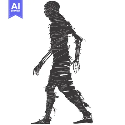 Silhouette of a Walking Mummy with Visible Bones