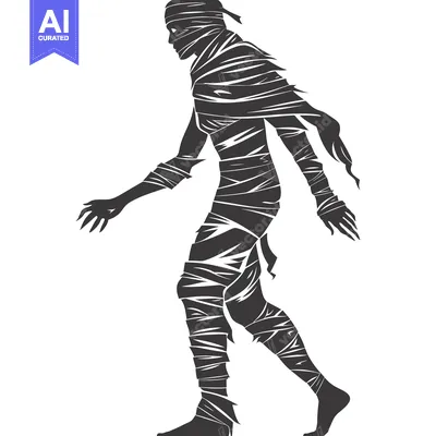 A walking mummy silhouette with bandages