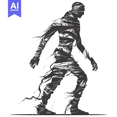 Aset desain premium: A Walking Mummy Silhouette with Bandaged Body