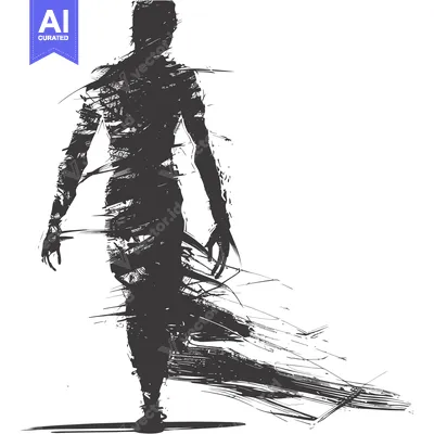 Abstract Silhouette of a Figure Walking with a Trail of Lines