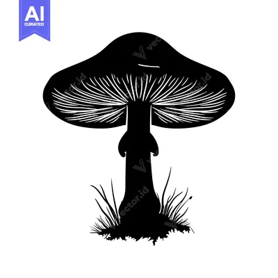 Aset premium populer: Black and White Silhouette of a Mushroom with Grass