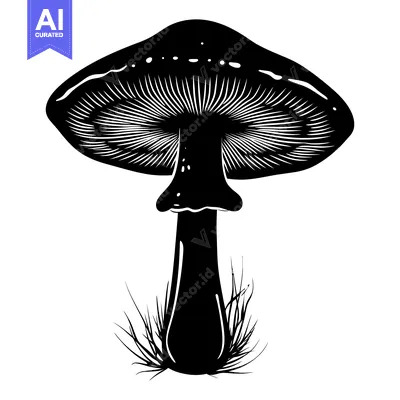 Premium design asset: Black and White Silhouette of a Mushroom with a Stem and Cap