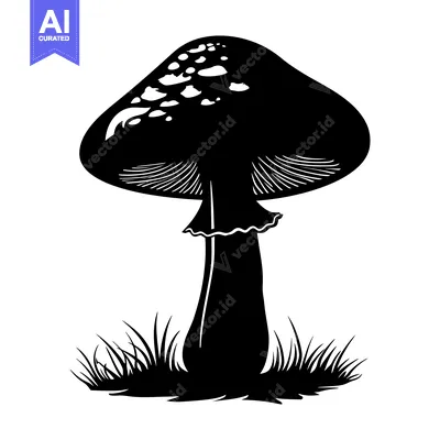 Aset premium populer: Black and White Silhouette of a Mushroom with Grass