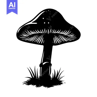 Aset premium populer: Black and White Silhouette of a Mushroom with Grass