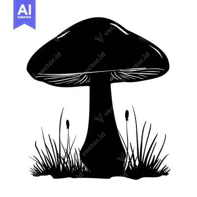 Silhouette of a Mushroom in Grass