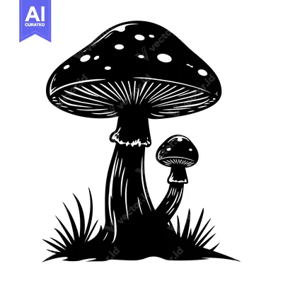 Two Mushrooms Growing in Grass with Dotted Cap