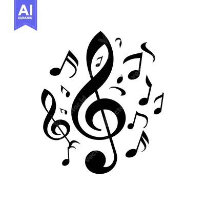 Aset desain premium: Treble Clef Surrounded by Music Notes