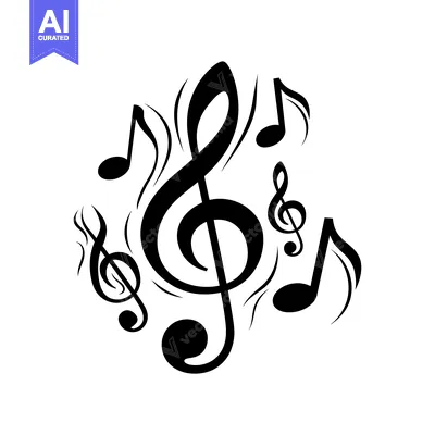 Premium design asset: Treble Clef Surrounded by Music Notes and Swirls