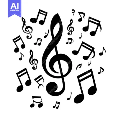 Aset premium populer: A treble clef surrounded by scattered musical notes