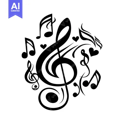 Aset premium populer: Treble Clef with Musical Notes and Hearts