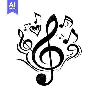 Aset premium populer: A Black and White Treble Clef Surrounded by Music Notes and a Heart