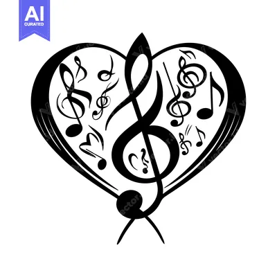 Aset desain premium: Heart-shaped musical note design with various music symbols