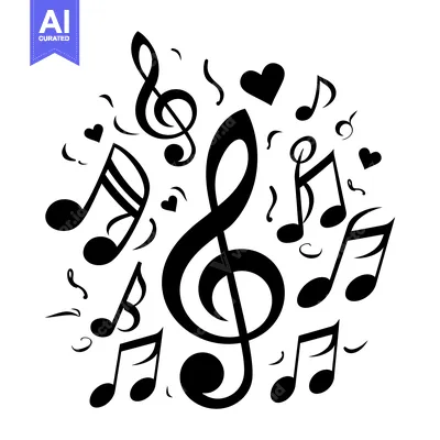 Aset premium populer: Black and White Treble Clef and Music Notes with Hearts