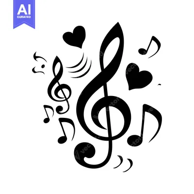 Aset desain premium: Black and White Musical Notes and Hearts