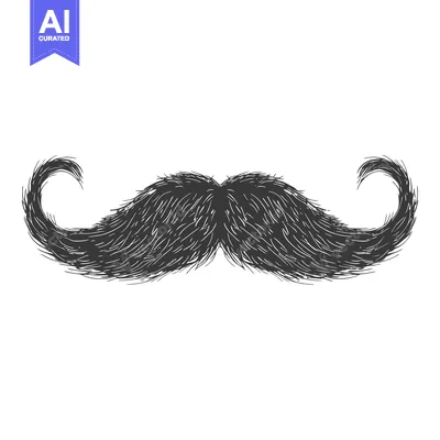 Aset desain premium: Hand-Drawn Illustration of a Thick, Curly Mustache