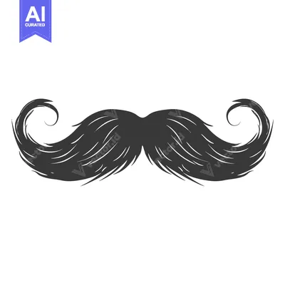 Aset desain premium: A Detailed Black and White Illustration of a Twisted Mustache