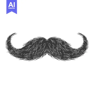 Hand-drawn sketch of a thick, curly mustache