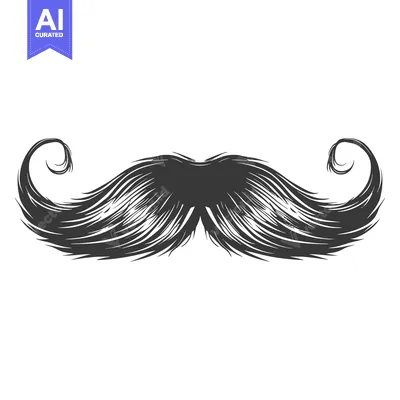 Aset desain premium: Hand-Drawn Illustration of a Thick Black Mustache with Swirling Ends