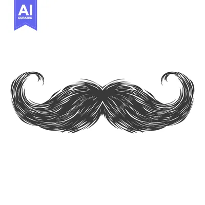 Hand-drawn Illustration of a Black and White Mustache