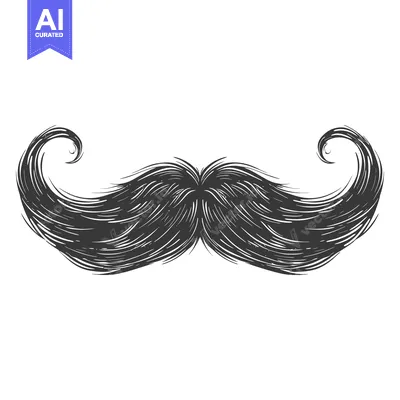 Hand-Drawn Black and White Illustration of a Curly Mustache