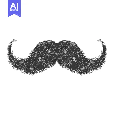 Hand-Drawn Black and White Illustration of a  Thick, Curly Mustache
