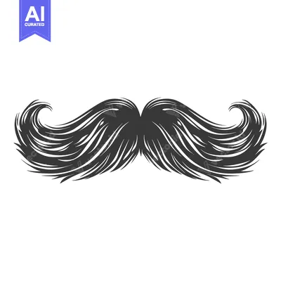 Black and white illustration of a thick handlebar mustache