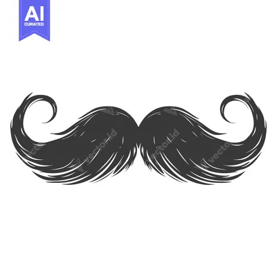 Aset desain premium: Hand-Drawn Illustration of a Black and White Curly Mustache