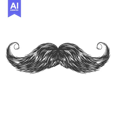 Aset desain premium: Hand-drawn illustration of a thick, curly mustache