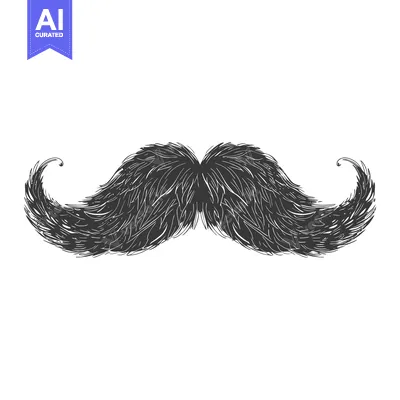 Premium design asset: A hand-drawn illustration of a thick, curled mustache