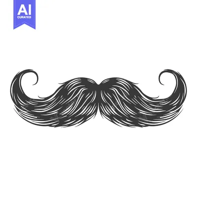 Aset premium populer: Hand-drawn illustration of a black mustache with curled ends