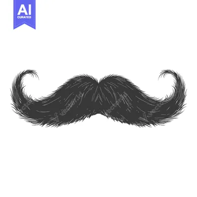 Aset premium populer: Hand-drawn illustration of a thick black mustache with curled ends