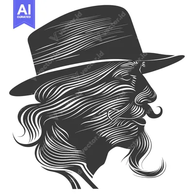 Aset premium populer: Stylized Portrait of a Man in a Hat with a Long Beard