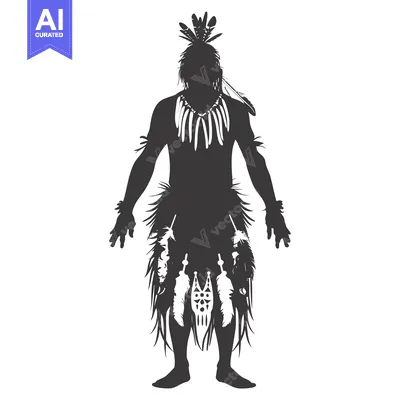 Aset premium populer: Silhouette of a Native American Warrior in Traditional Attire