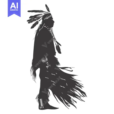 Aset premium populer: Silhouette of a Native American man wearing a feathered headdress
