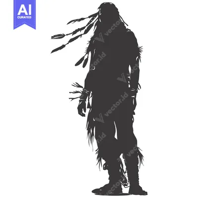 Aset premium populer: Silhouette of a Native American Warrior with Feathers