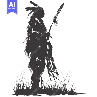 Aset premium populer: Silhouette of a Native American Man with Feathers and Grass