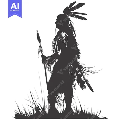 Popular premium asset: Silhouette of a Native American Warrior Holding a Spear