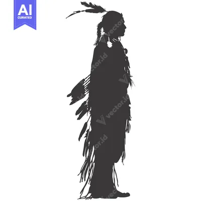Aset desain premium: Silhouette of a Native American Man in Traditional Clothing