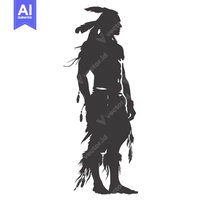 Premium design asset: Silhouette of a Native American Warrior with Feathers and Traditional