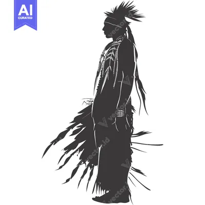 Aset premium populer: Silhouette of a Native American Warrior in Traditional Headdress