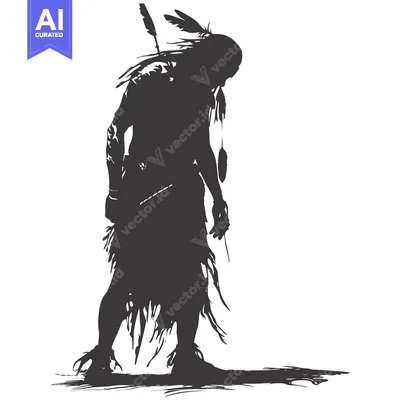 Aset premium populer: Silhouette of a Native American Warrior with Feathers and a Weapon