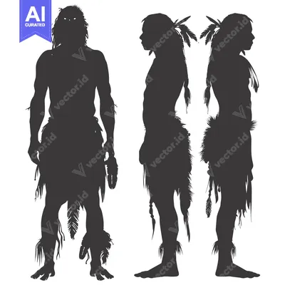 Aset desain premium: Silhouettes of Three Native American Figures in Traditional Attire