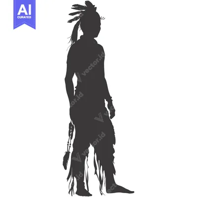 Aset desain premium: Silhouette of a Native American Man with Feathers in his Hair