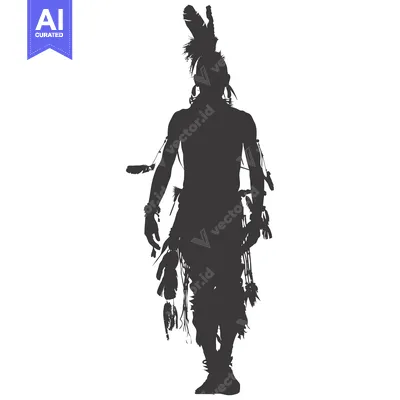 Aset premium populer: Silhouette of a Native American Man Wearing Traditional Clothing and H