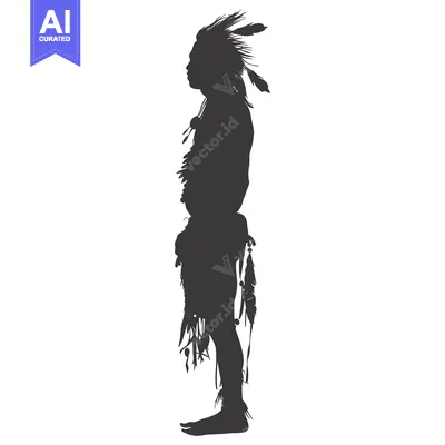 Aset desain premium: Silhouette of a Native American man wearing a feathered headdress