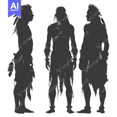 Aset premium populer: Three Silhouettes of Native American Men in Traditional Dress