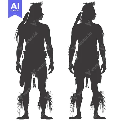 Premium design asset: Two Silhouettes of Indigenous Men in Traditional Clothing