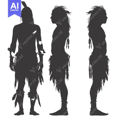 Aset premium populer: Silhouette of a Native American Man in Different Poses